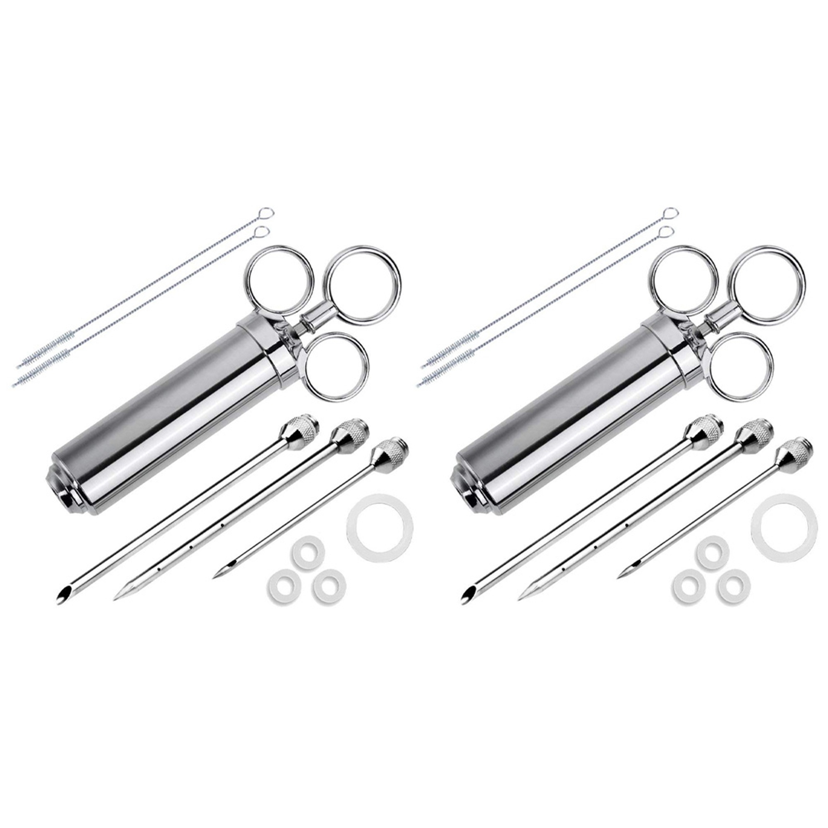 fasdaga 2x Meat Injector Syringe, 2-Oz Marinade Flavor Injector 304 Stainless Steel with 6 Professional Needles