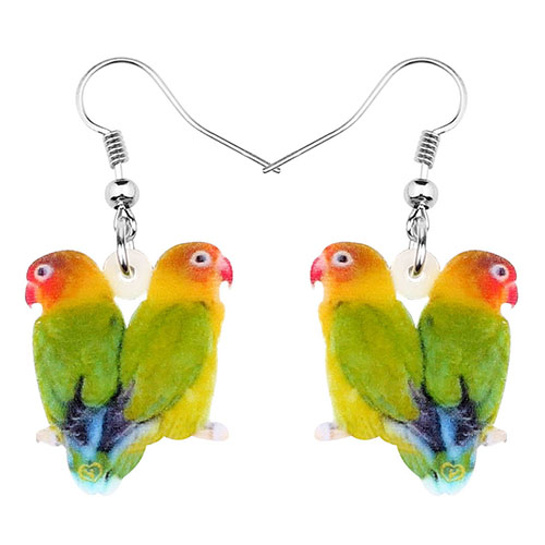 【Happy LifeStore】Bonsny Acrylic Double Rose-ringed Parakeet Birds Earrings Drop Cute Animal Jewelry Wo Teen New Charms Gifts