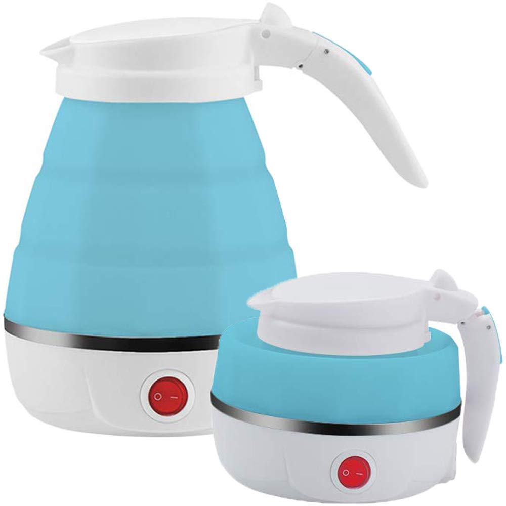 Travel Folding Electric Kettle, Fast Boiling, Portable Electric Kettle, 600ml Boil Dry Protection, 100-240V Food Grade Silicone Foldable Kettle (Multicolor), 600 watts