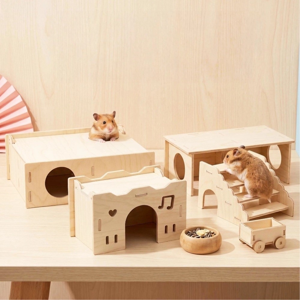 New Solid Wood Hamster Hiding House Easy to Install Durable Small Pets Hideaway Climb Toy Chew-proof Hamster Slide Cage Decor