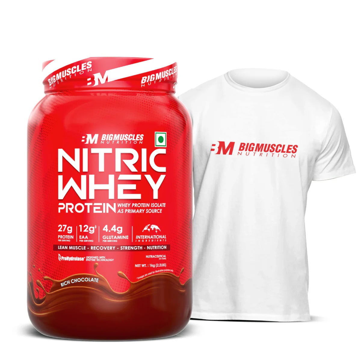 Bigmuscles Nitric Whey Protein Isolate 1Kg (36g Serving) With Pro Hydrolase Enzyme Tech For Faster Absorption & Lean Muscle Growth