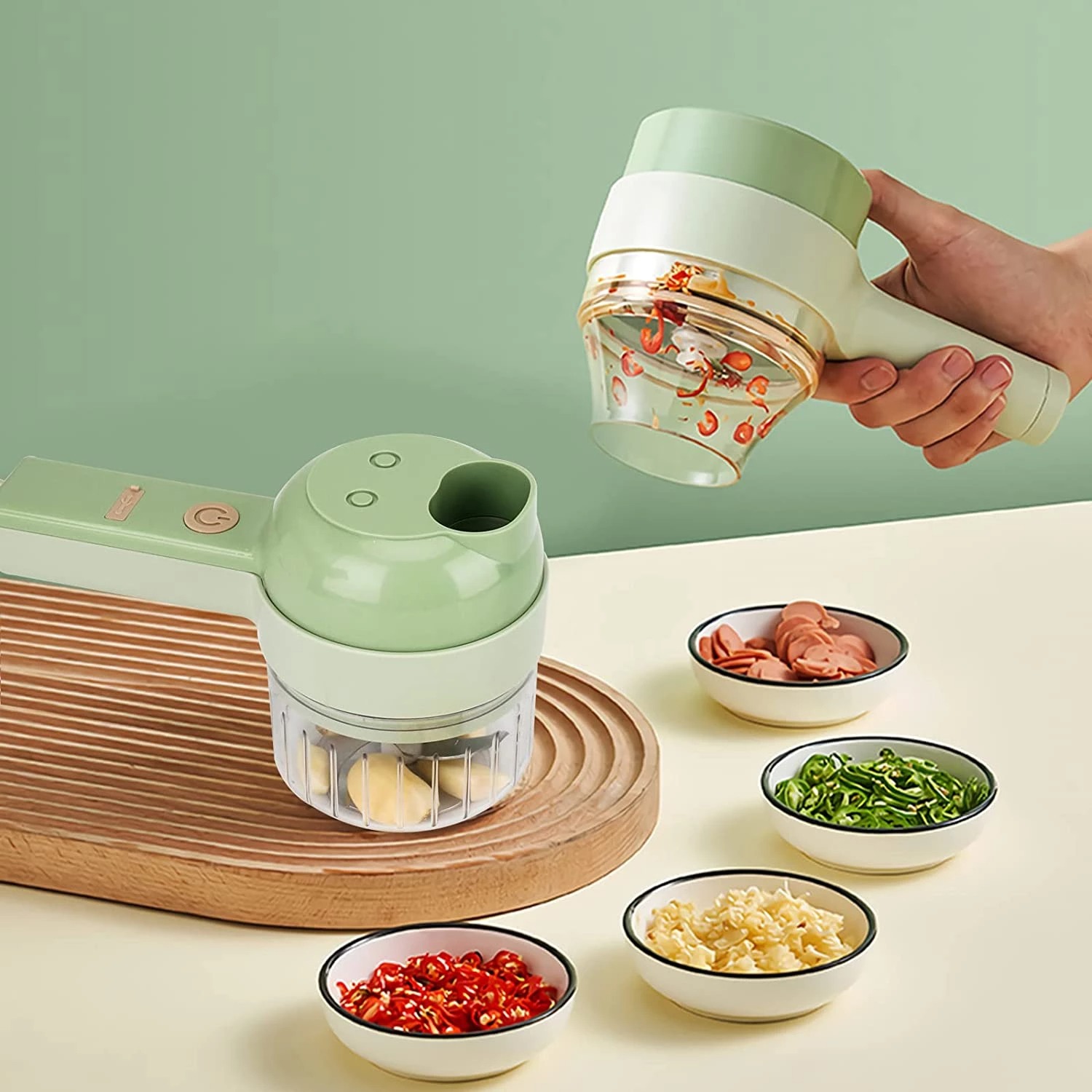 4 In 1 Handheld Electric Vegetable Chopper Multifunctional Garlic Chopper Rechargeable Mini Food Processor For Ginger Chili Onion