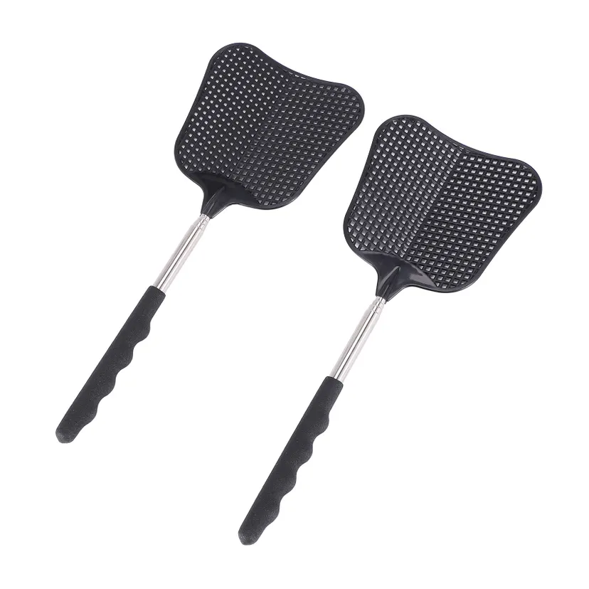 OUMERY Mosquito and Fly Killing Plastic Fly Swatter Retractable Stainless Steel Rod, Suitable for Indoor and Outdoor Use (2 Pack)