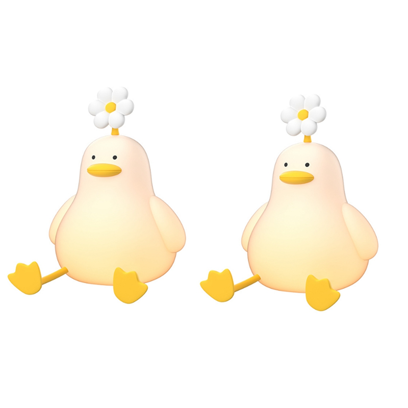 2Pcs Flower Duck Night Light 2Pcs Silicone Duck Night Light 3 Colors Silicone Night Lights USB Rechargeable Timing Bedside Touch Lamp