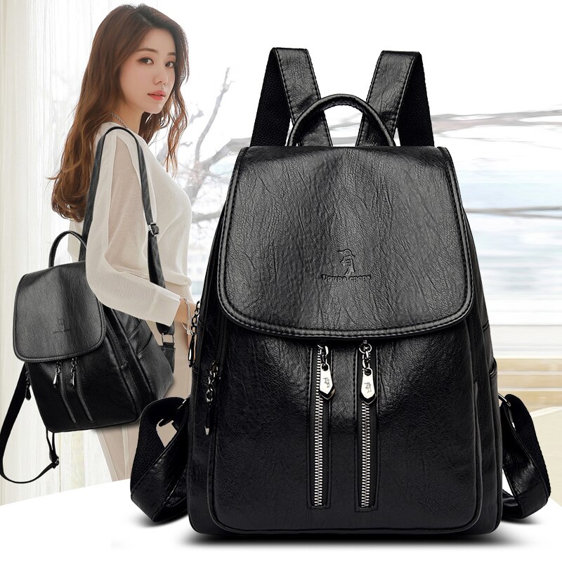 Vintage Women Backpack Quality Soft Leather Backpacks 2024 New Casual Mochila Solid Color School Bags for Teenage Girl Backpack
