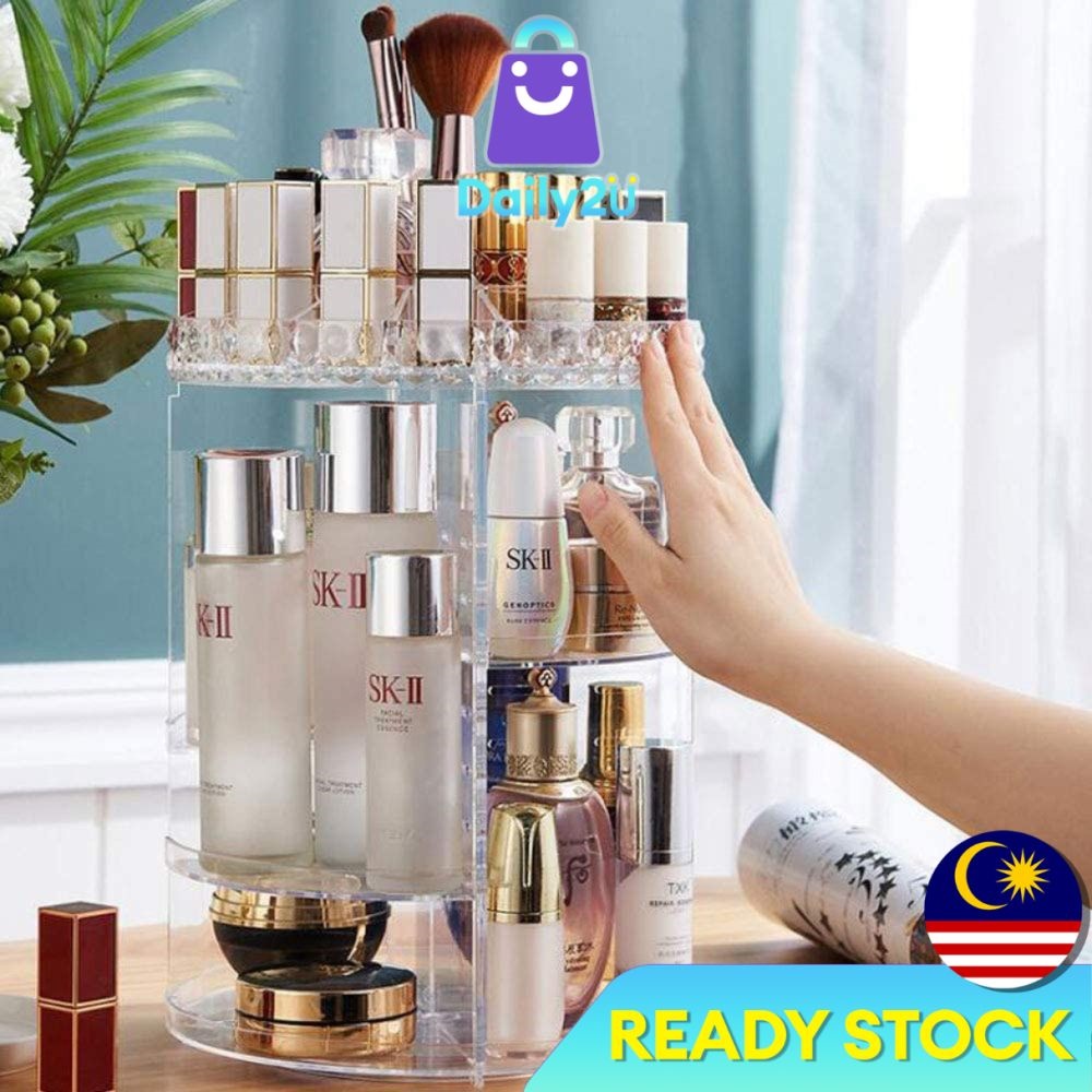 NEW DAILY2U 360 Rotate Dia Cosmetic Makeup Transparent Storage Box Extra Large Rotating Rack Organizer