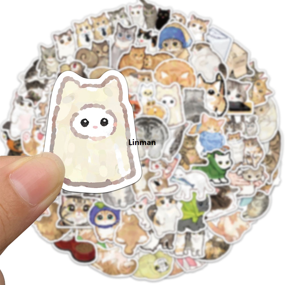 Linman 77/154/231 PCS Cartoon Cat Stickers Exquisite Animal AccouAffordable nt Materials Phone Cases Laptop Luggage Waterproof Stickers