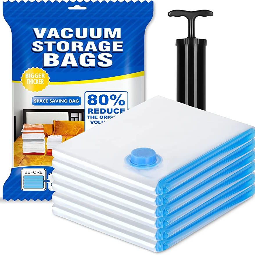 Pack of 5 Reusable Ziplock Vacuum Storage Space Saver Bags with Travel Hand Pump for Clothes | Vaccum Storage Space Saver Bag