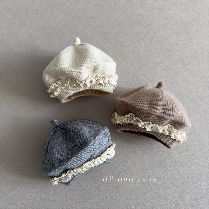 Linman Korean version lace baby girl beret autumn and winter warm wiSpecial ndproof baby and children's woolen hat foreign style 2024 new