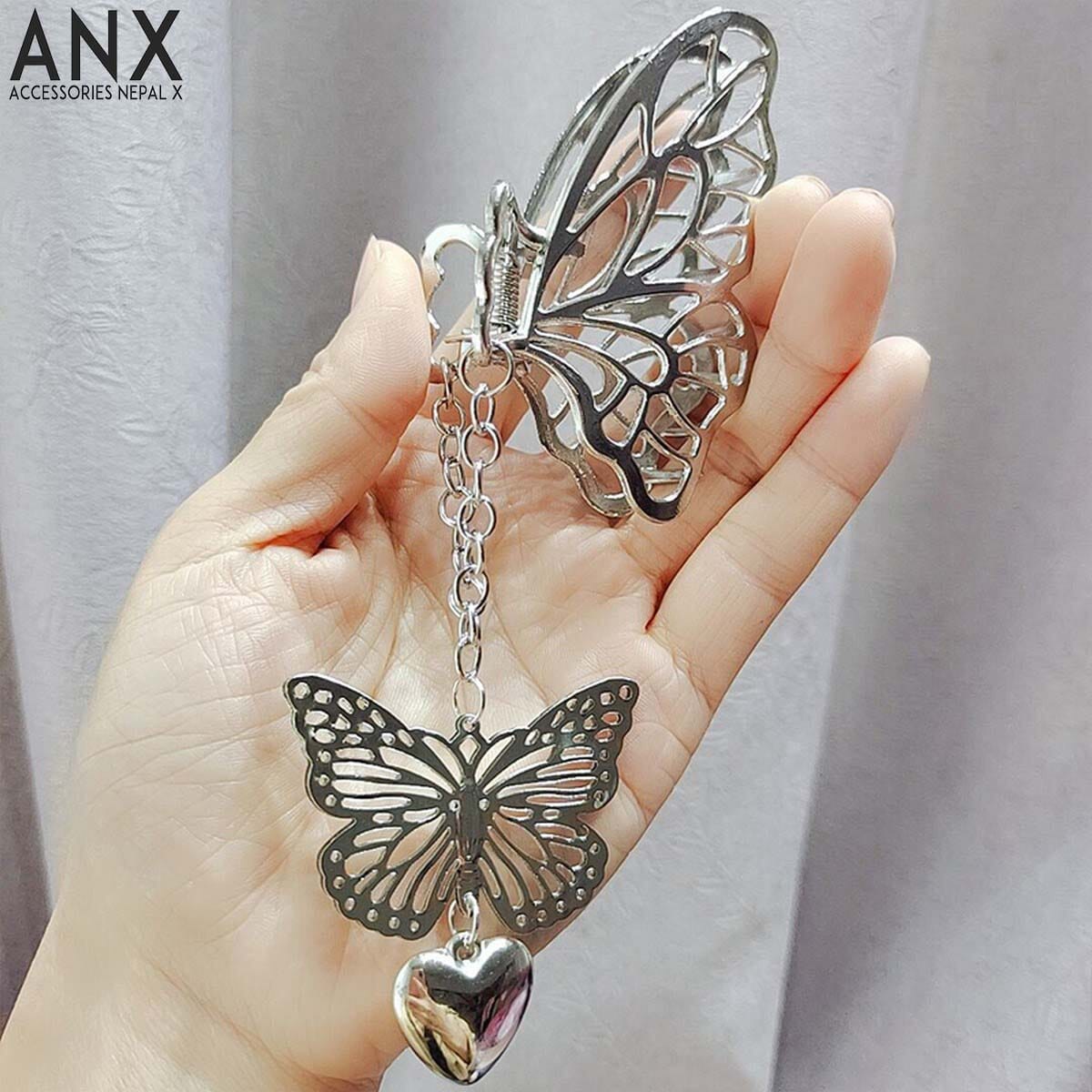 ANX Trendy Butterfly Chain Pendant Trendy Metal Hair Claw For Women / Designs Available/ Stainless
