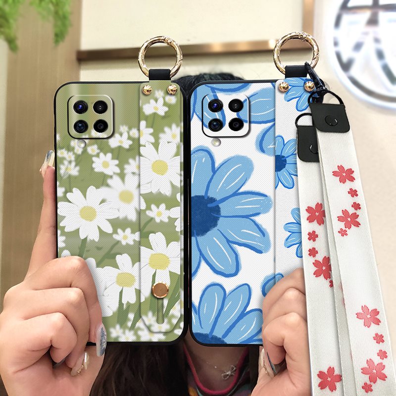Anti-dust Oil Painting Phone Case For Samsung Galaxy A42 5G/SM-A462B/M42 5G Silicone Wrist Strap flower Shockproof ring