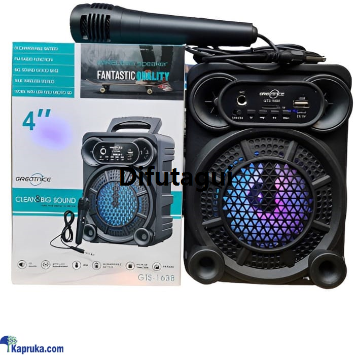 Difutagui GTS-1638 Portable Bluetooth Speaker with Microphone, LED Lights, Special and Multiple Inputs - Karaoke Ready, Wireless, Rechargeable