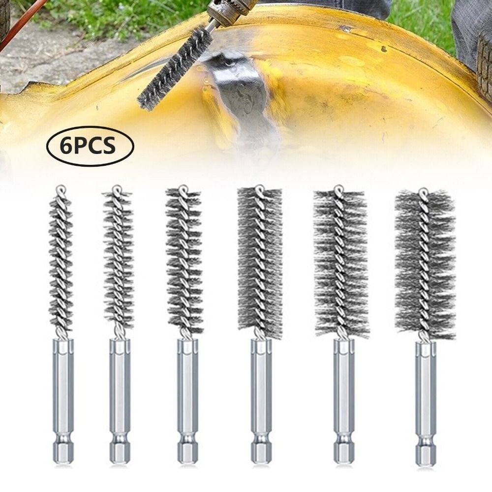 6Pcs High Quality Convenient Stainless Steel Hexagonal Rod Set Wire Brush Wire Pipe Brush Electric Drilling Brushes