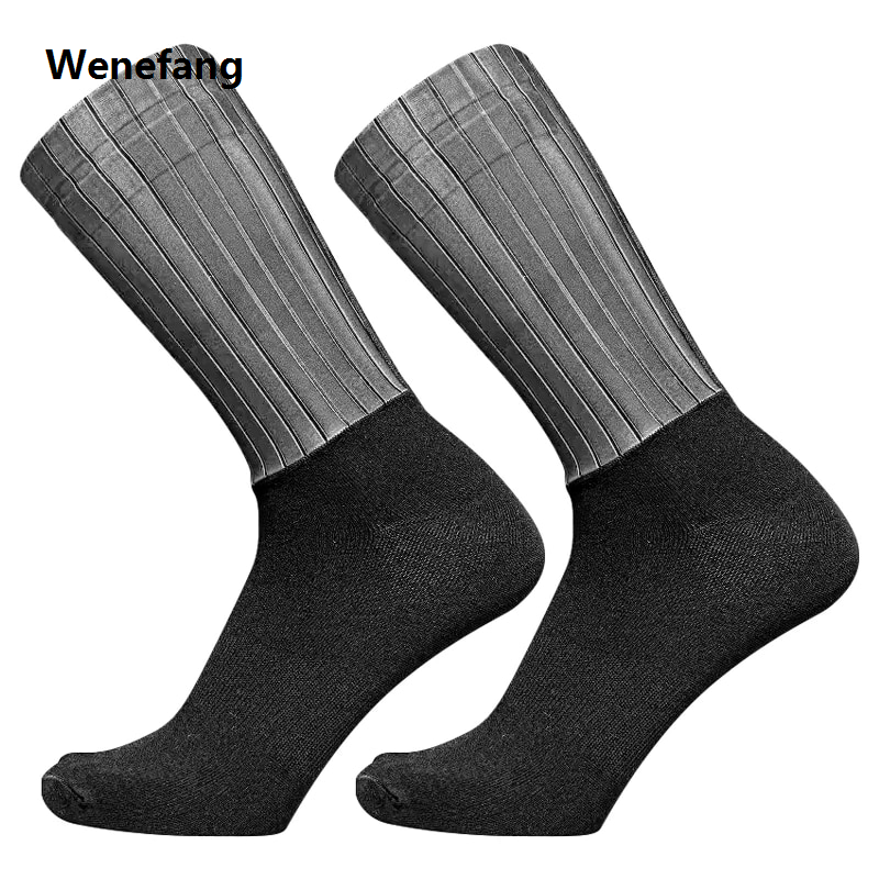 Wenefang New Men Women Sock Mouth Anti-Skid Silicone Bicycle Cycling Socks Solid Color Medium Tube Breathable Leisure Outdoor Sports Sock