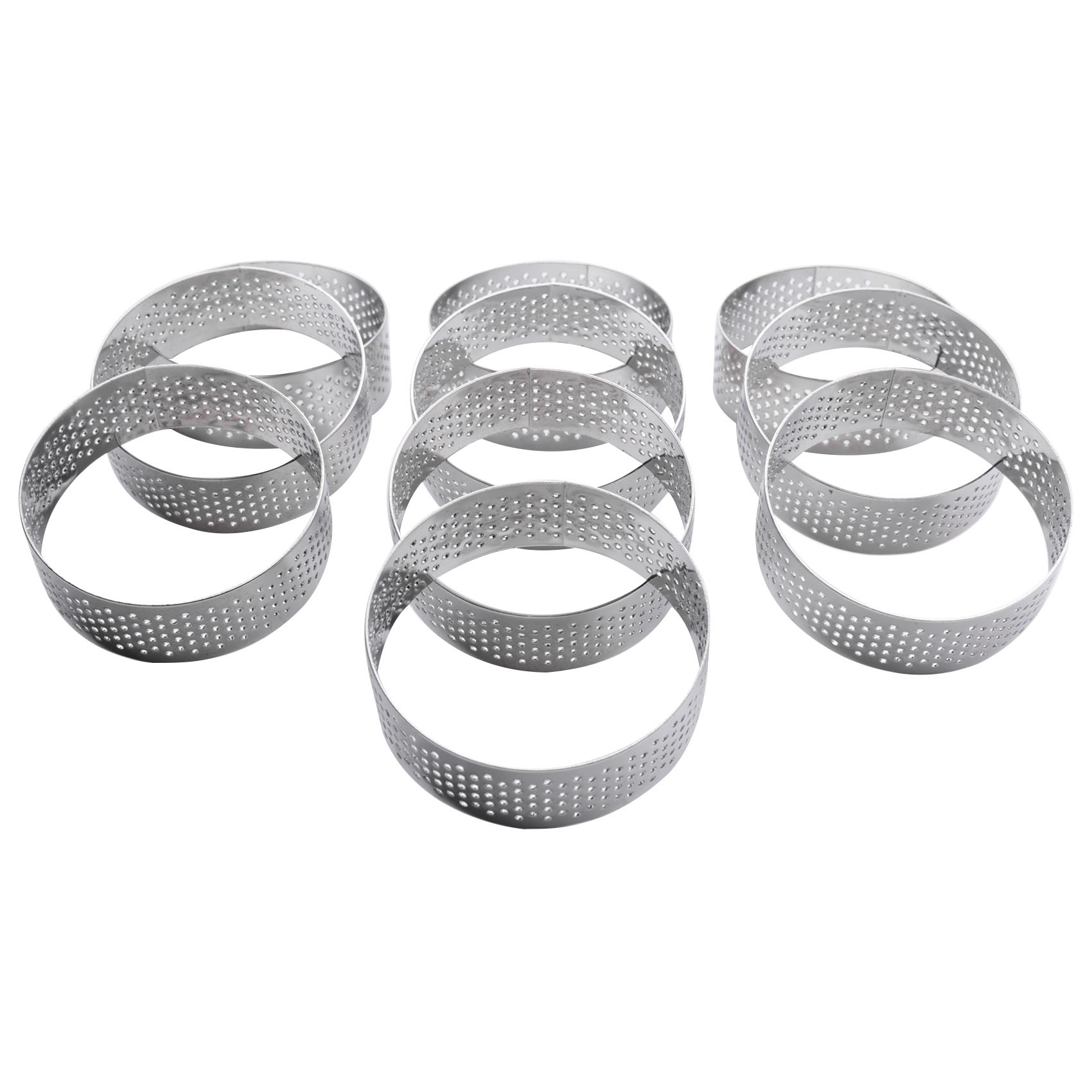 NAMUNY 10 Pack Stainless Steel Tart Ring, Heat-Resistant Perforated Cake Mousse Ring, Round Ring Baking Tools, 5.9cm