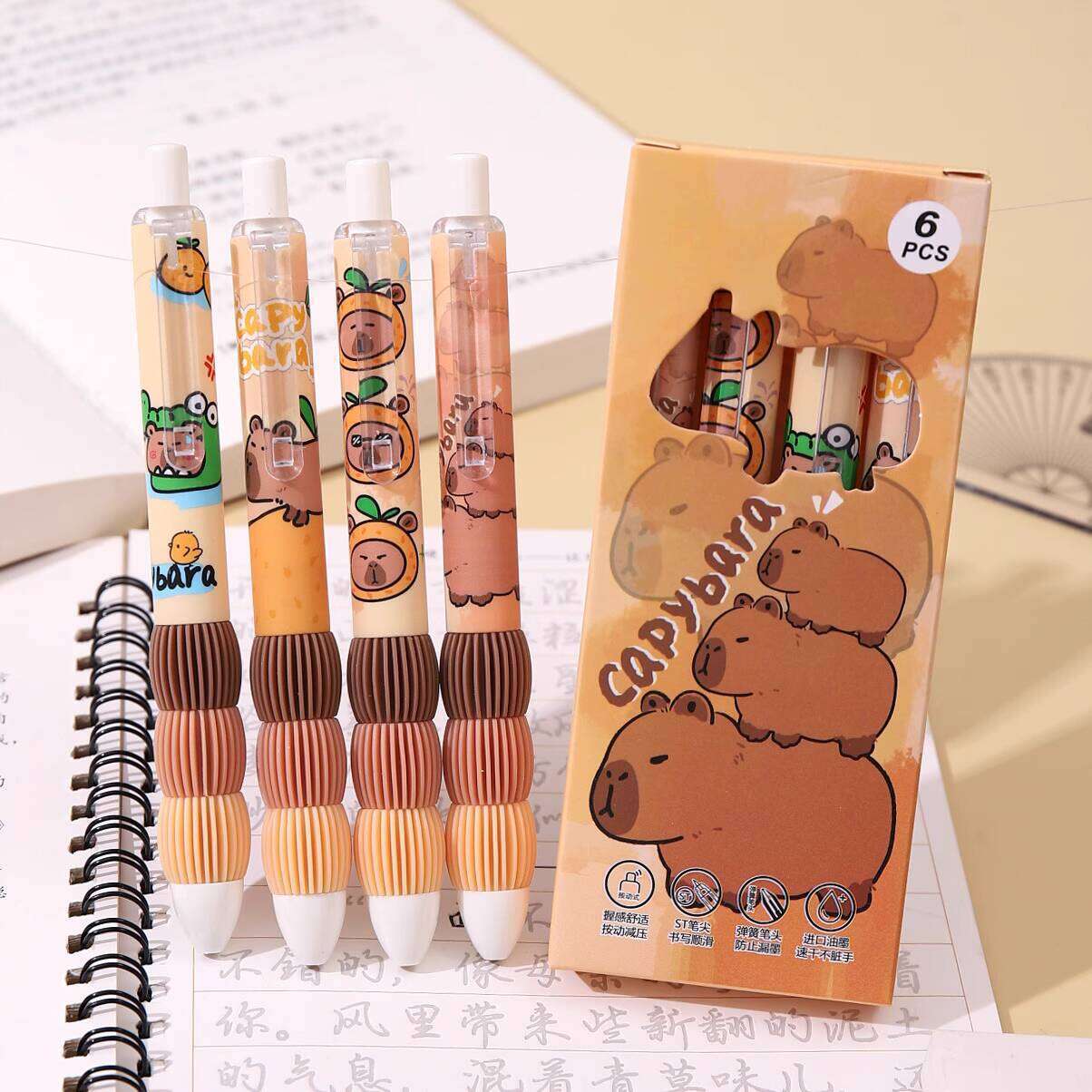 Kapibara Little Fat Ding Gel ST Tip Exam Practice High Appearance Value Portable Cute Pocket for Primary and Middle School Students Press Type 0.5mm Black Quick-Drying Smooth Signature Pen Good Grip