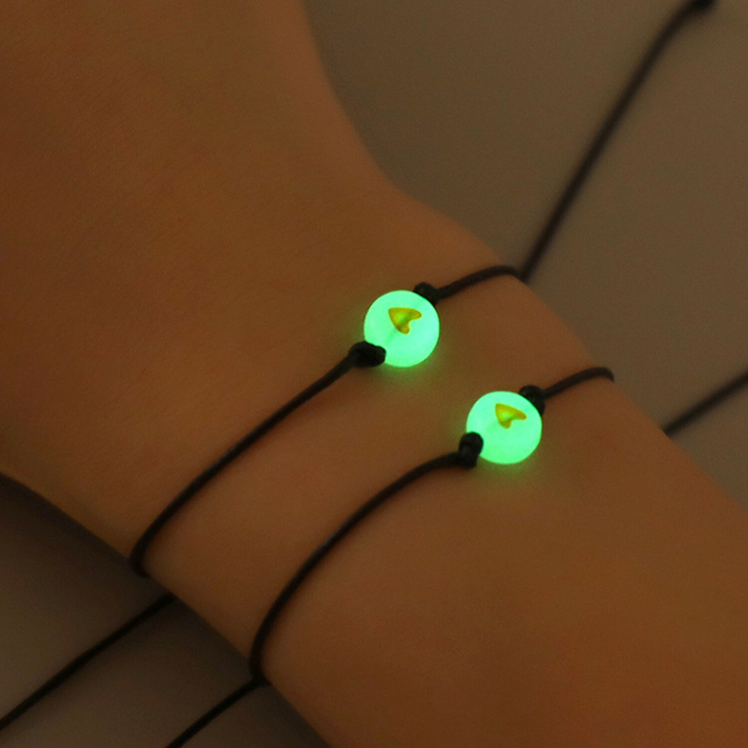 2 PCS Acrylic Luminous Heart for Women Simple Cute Bead Braided Couple Matching Bracelet Jewelry Valentine's Day Gift