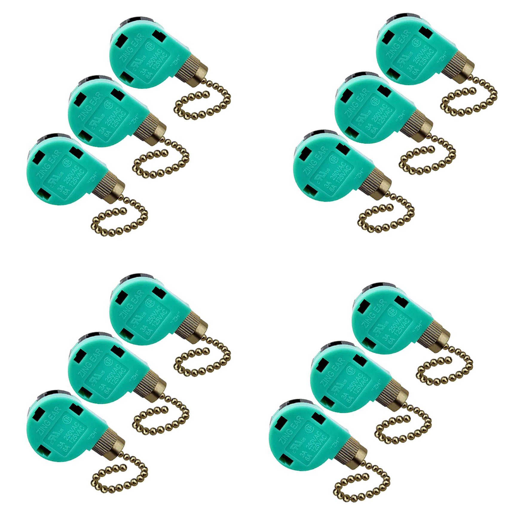 12 Pack Ceiling Fan Switch 3 Speed 4 Wire Ear ZE-268S6 Fan Pull Chain Switch Replacement Speed Control Switch