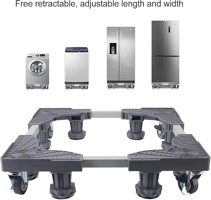 Adjustable Iron Alloy Washing Machine Stand Base with Brake Balance Leveling for Home Appliances, 4 Wheels