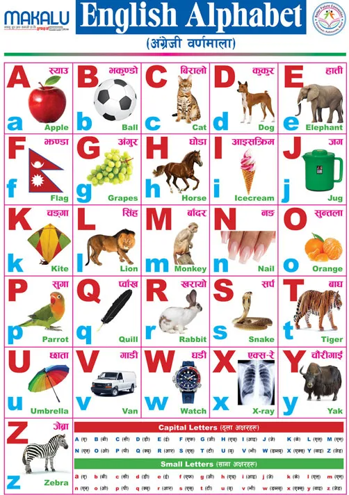 Alphabet Chart in Nepali and English ABC Chart Both Side Printed (18 In by 28 Inc) Alphabet A,B,C+ka ,Kha