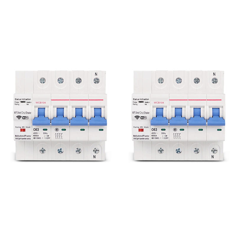 2X Three Phase 4P 380V 63A Tuya Smart WiFi Circuit Breaker Industrial Remote Control MCB Timing with