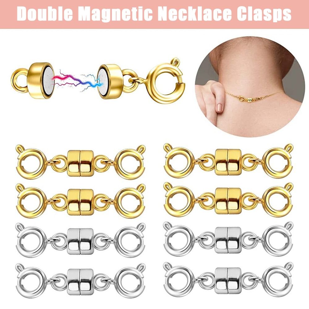 8Pcs Easy To Use Plated Magnet Double Magnetic Necklace Clasps Double Open Bracelet Extender Safety Closures Jewelry Clasps Converters Beads Chain