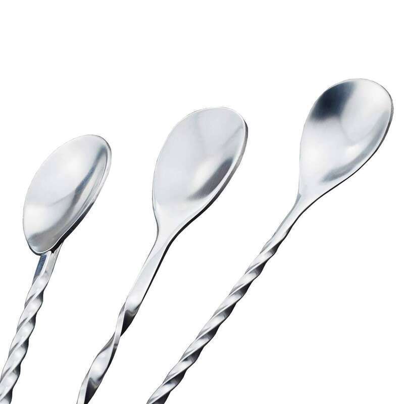 A74U 1X Natural Bamboo Tea Filter Strainer & 3 Pcs Extra Long Stainless Steel Mixing Spoons Spiral Pattern Bar