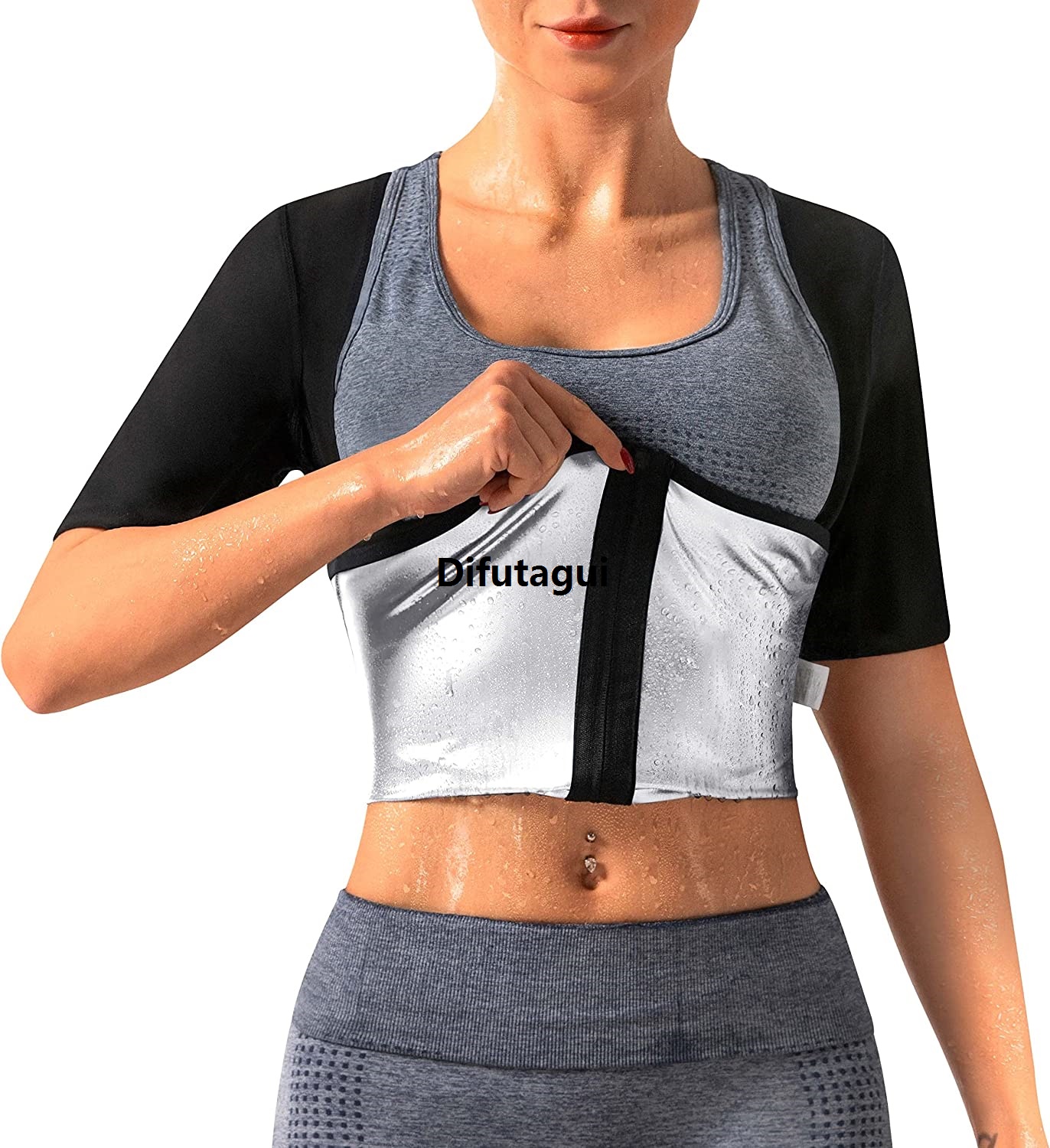 Difutagui Qtree Workout Shapewear for Women Weight Loss Sauna Effect Body Shaper Profesional Waist Trainer Arm Slimmer Shirt Bodybuilding Trimmer Belt