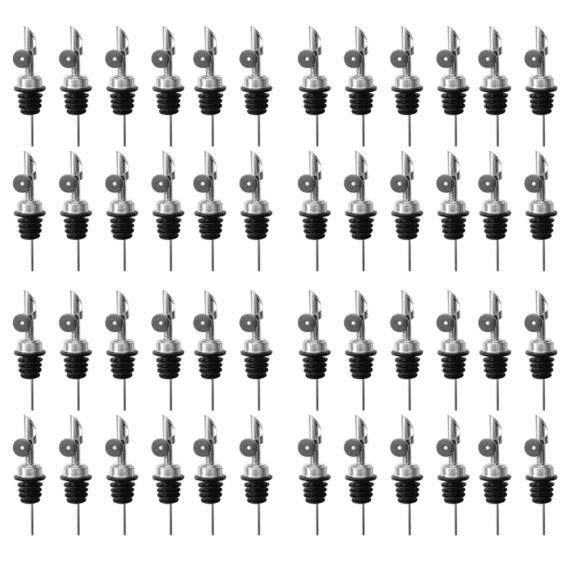 NCANRUI 48PCS Stainless Steel Liquor Bottle Pourers, Auto Flip Olive Oil Spou Alcohol for About 3/4Inch Bottle Mouth Silver