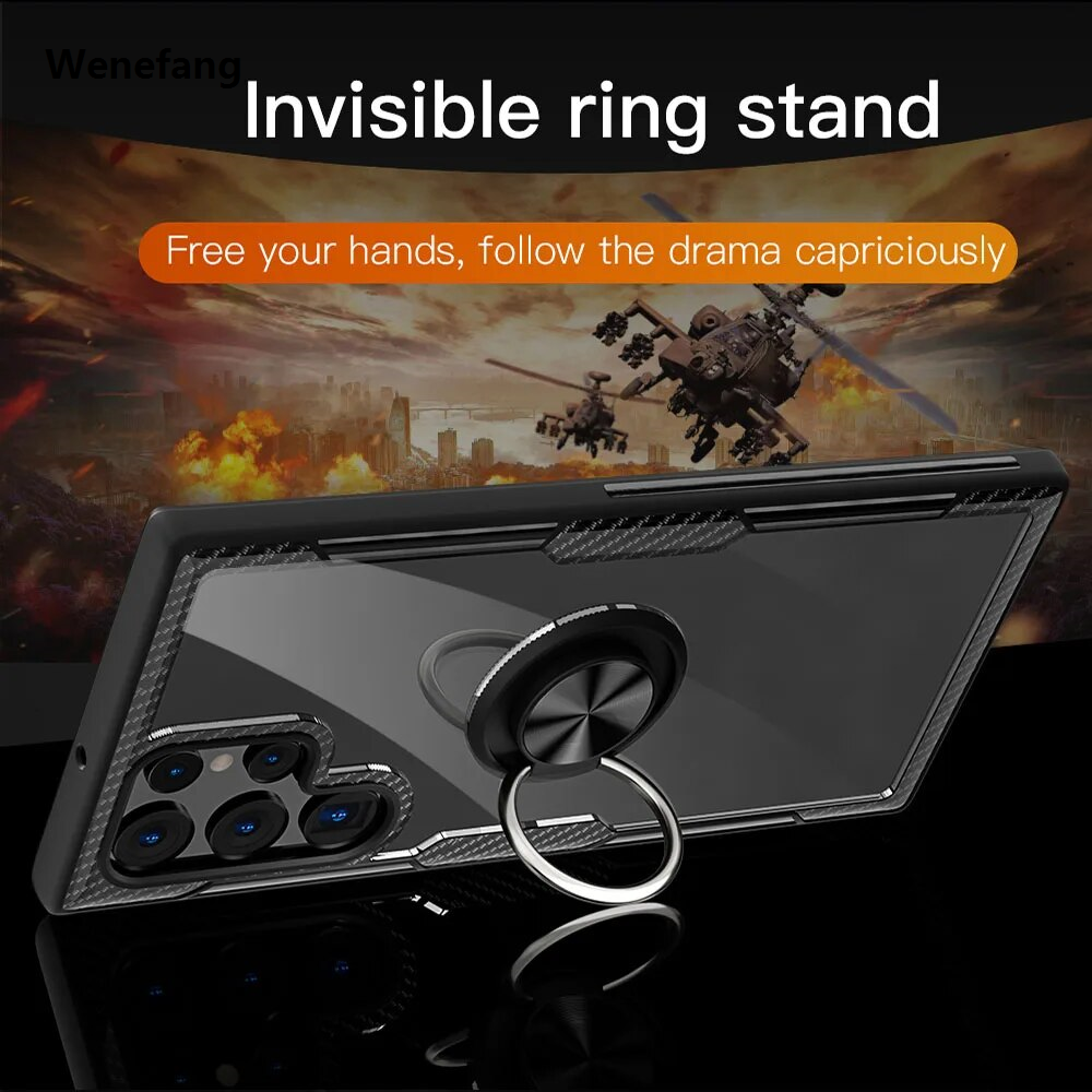 Wenefang KEYSION Transparent Ring Case For Samsung S22 Ultra 5G S22+ S21 Plus S20 FE Shockproof Phone Cover for Galaxy Note 20 Ultra