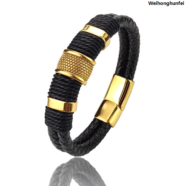 Weihonghunfei【HOT】 Charm Vintage Multilayer Brown Genuine Leather Men Bracelet Stone Bead Bracelet Stainless Steel Jewelry Male Wrist Bangle Gift 【2025 Version】