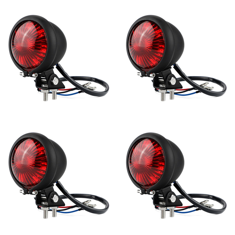 4X LED Rear Tail Light Brake Stop Lamp Moto LED Tail Light for Chopper Cafe Black