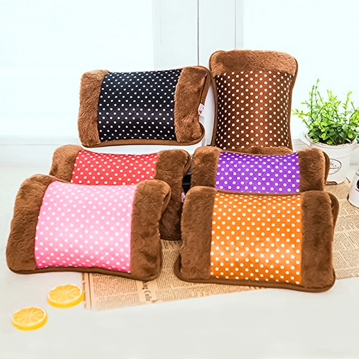 Electric Hot Water Bag Heating Pad with Fur and Velvet Cover