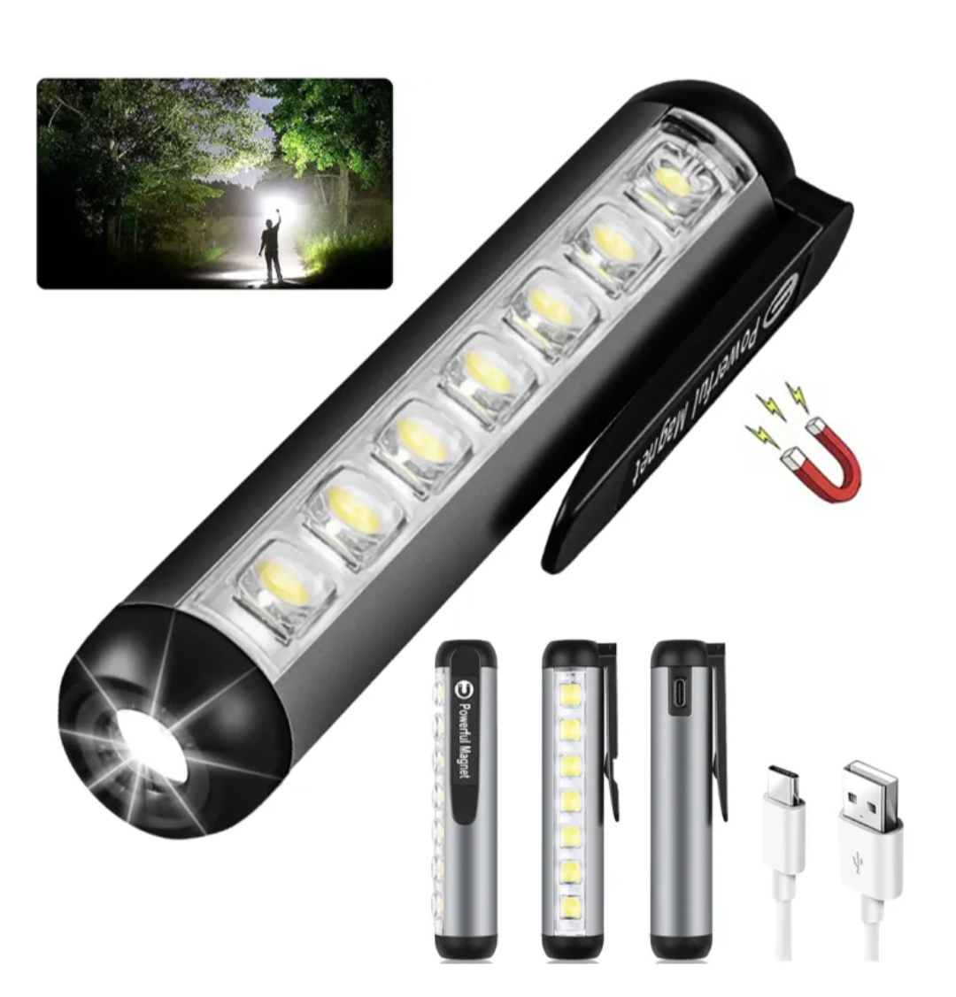Mini COB LED Flashlight 4 Lighting Mode Torch with Clip Magnet Work Flash Light USB Rechargeable Hand Light