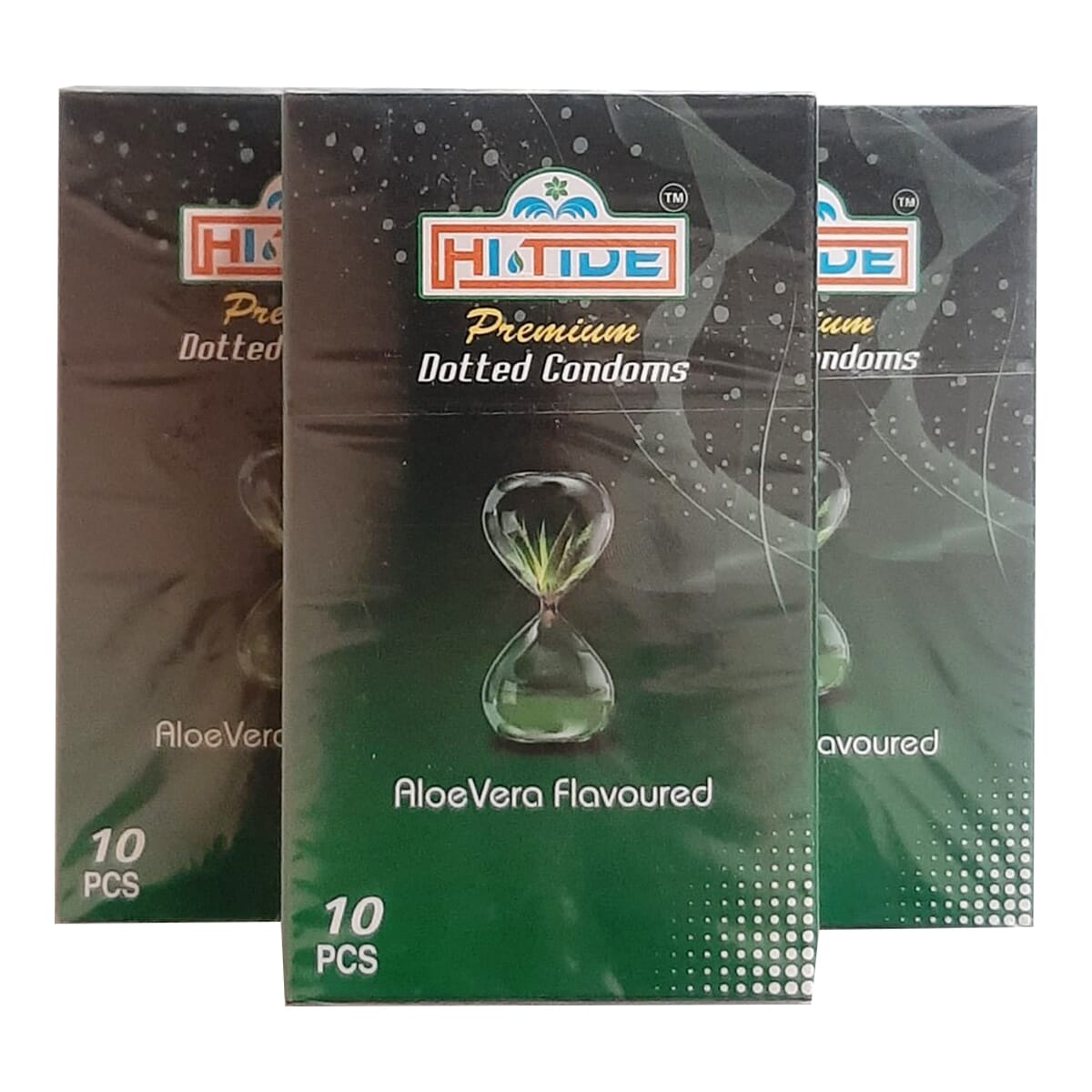 Hi-Tide Premium Dotted Condom 10Pcs Pack of 3 Pocket AloeVera Bundle