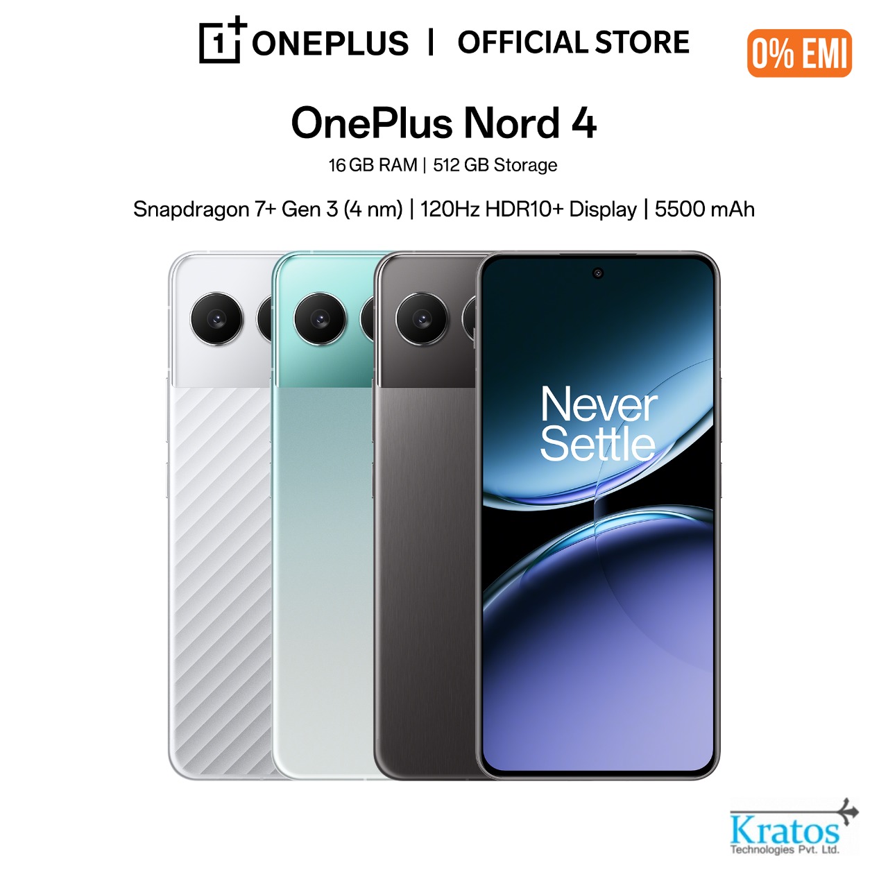 OnePlus Nord 4 5G (16/512GB) | 6.74″ AMOLED Display | Snapdragon™ 7 Plus Gen 3 Mobile Platform | 5,500 mAh Battery | 100W SUPERVOOC Charge