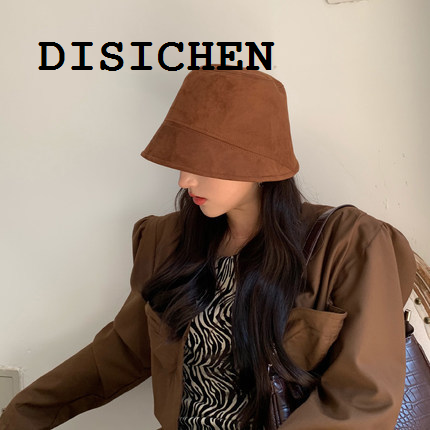 DISICHEN Hot Selling Hats women Suede bucket hat, black Japanese retro hat, women's plain face, big head circumference, autumn and winter, small basin hat
