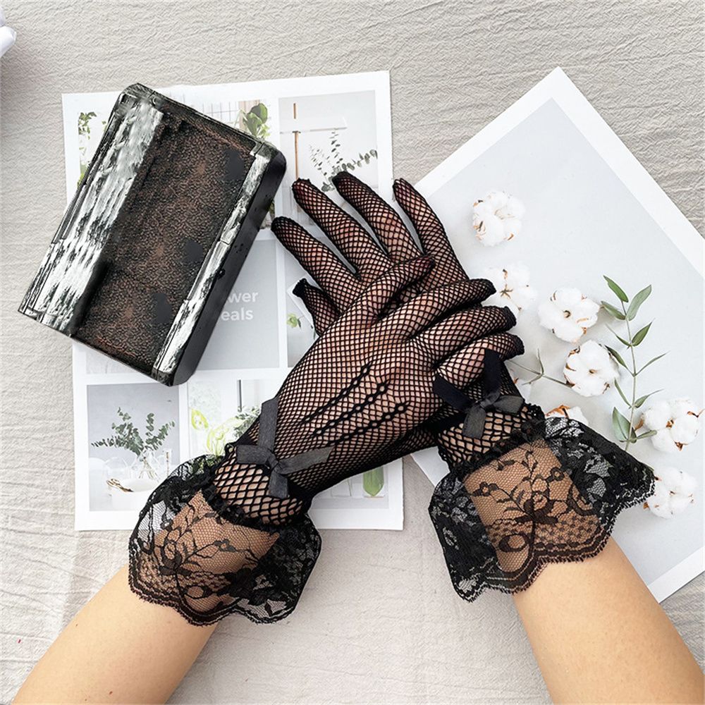 Evening Party Accessory Hollow Out Wedding Uv-proof Driving Bride Mittens Mesh Fishnet Gloves Full Finger Gloves Lace Gloves