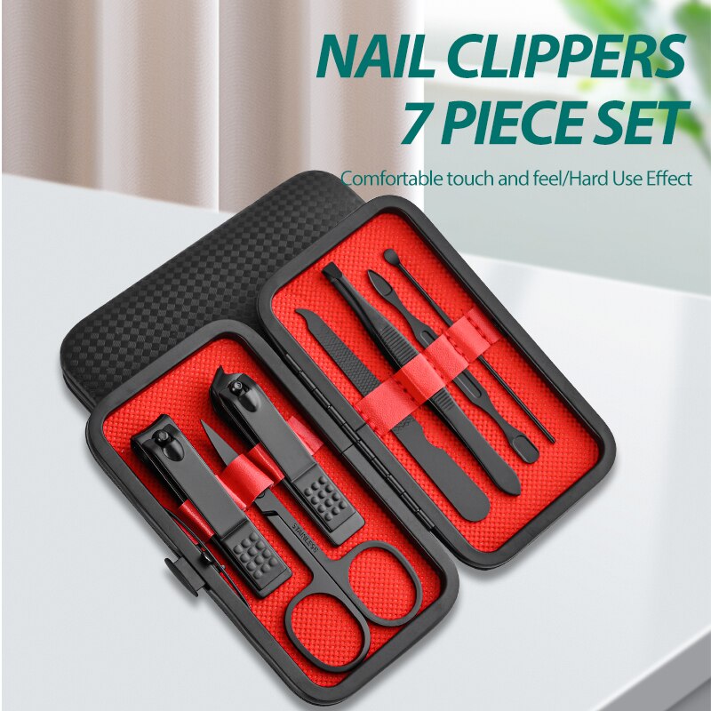 NEW Home Nail Clipper 7piece Set Large Opening Manicure Tool Unisex Mini Compact Gift Eyebrow Clip Tweezers