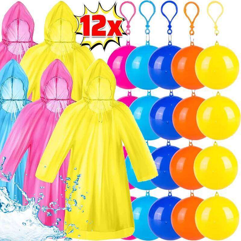 12/1PC Portable Raincoats Balls with Hook Disposable Waterproof Ponchos Outdoor Hiking Camping Emergency Coat Rain Gear