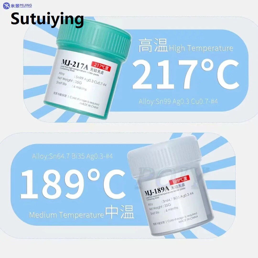 Sutuiying solder paste 1Pcs 35g Mijing BGA solder paste 138/190/217 tin paste Contains silver paste for Phone motherboard CPU NAND BGA reballing toolshand tools