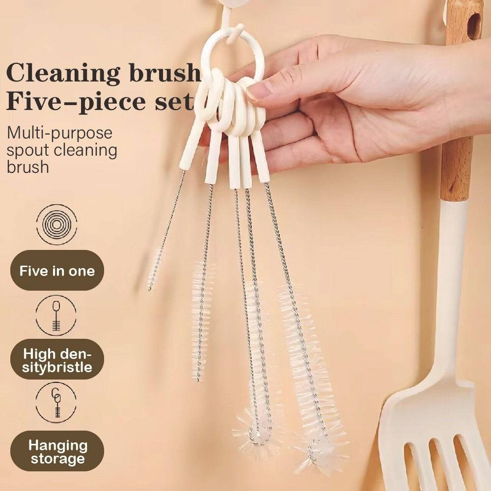 5Pcs/Set New Stainless Steel Cup Cleaning Brush Long Handle Nylon Straw Tube Pipe Cleaner Feeder Multifunctional Bottle Gap Brush Baby Bottle