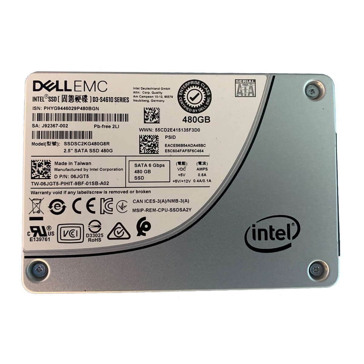 Server Storage: Dell EMC 6JGT5 480GB SSD SATA Mix Use MU 2.5-inch Drive