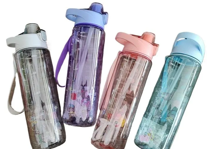 700ML Large Capacity Motivational Water Bottle With Time Scale With Straw- Free Stickers Inside