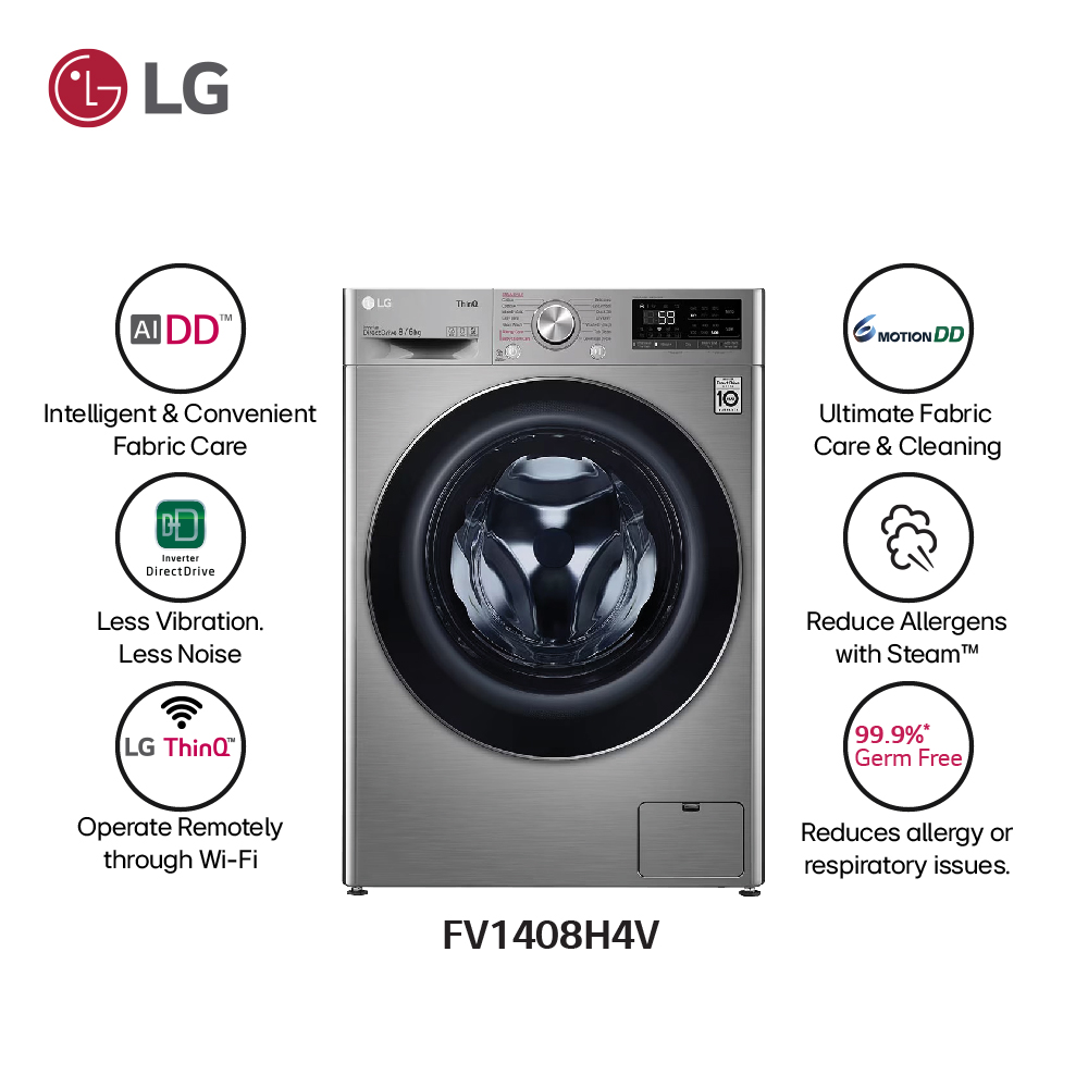 8 Kg Washer & 6 Kg Dryer, Model-FV1408H4V, 10 Years Warranty