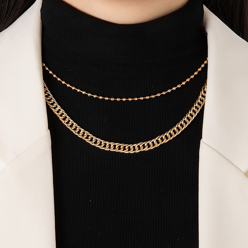 【Top-notch Cool Exaggerated Cold Style Double Layer Overlapping Round Bead Thick Necklace Simple Elegant Clavicle Chain for Women