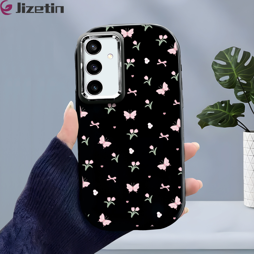 Jizetin for Samsung S20 S21 S23 FE S21 S22+ S23 Ultra S24 Note 10 Plus Note 20 Ultra J2 Prime Back Cover Full Screen of Flowers and Butterflies Bright Lens Frame Candy Soft Rubber Phone Cases
