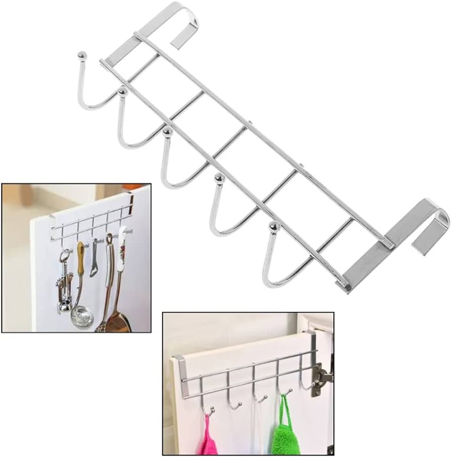 Stainless Steel 5 Hooks Kitchen Cabinet Door Hanger Home Bathroom Organizer Rack Clothes Coat Towel Hanger