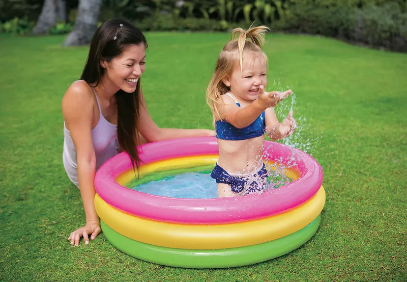 INTEX Rainbow (34X10 inch) Multicolour Swimming Water Pool For Kids Pool Party / Inflatable 4 Ring Swim Bath Tub For Children Baby