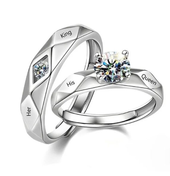 Kaira Store Couple Stainless Ring/Engagement Adjustable His Queen/Her King Ring Set